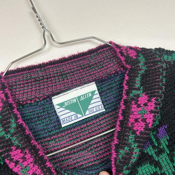 Vintage Justin Allen Floral Knit Sweater Size M Mock Neck Cottage Boho Eclectic - Picture 7 of 7